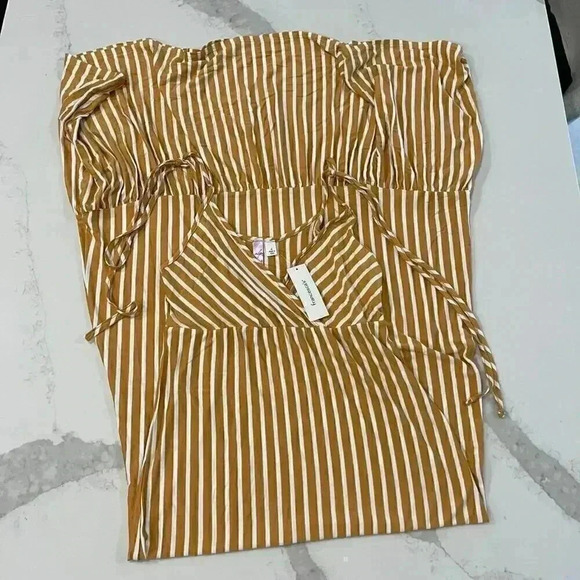 ✅Francesca’s Alya sz large Brown mustard White Striped Maxi Dress NWT flawed - Picture 1 of 7